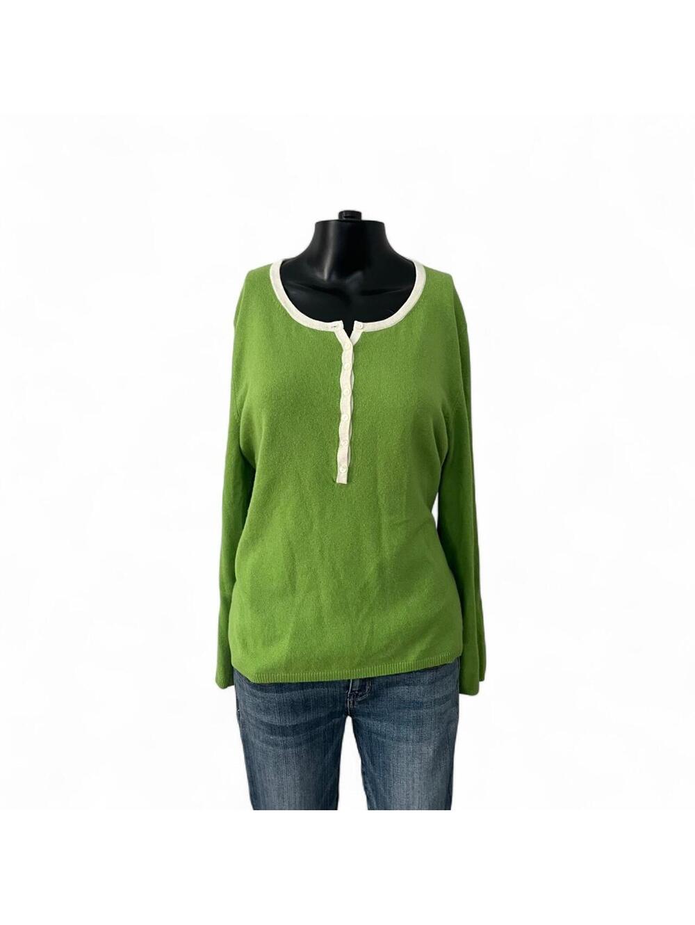 Talbots Vintage 90s Green Henley Sweater